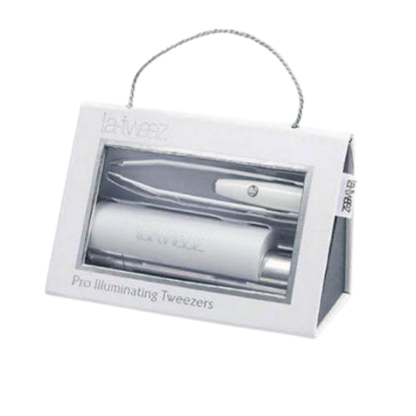 La - Tweez - Pro Illuminating Tweezers - White & Carry Case with Diamond Dust Tip
